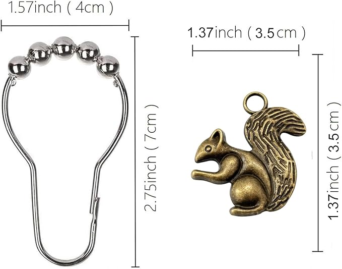 ZILucky12 Pcs Squirrel Shower Curtain Hooks, Stainless Steel Rustproof, Shower Curtain Rings, Minimalist Modern Decorative Design (Bronze-Squirrel)