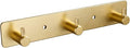 3 Gold Wall Hooks, Brushed Gold Bathroom Hook Rail, Self Adhesive Key Hook Rack Hanger Towel Robe Stick Hooks for Toilet Entryway Hallway Kitchen Wall Mounted