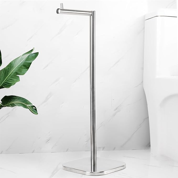 Toilet Paper Holder Stand, Free Standing Tissue Paper Storage for Bathroom, Stainless Steel Toilet Paper Stand with Reserve for 5Roll Weighted Base Bathroom Toilet Roll Holder(Brushed Nickel)