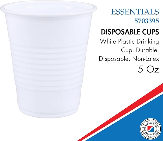 Essentials Healthcare Products Plastic Drinking Cups - Full Case of 1000 Cups - White 5 oz Disoposable Cups for Cold Beverages, Parties, Office, or Medical Use - Durable & Convenient