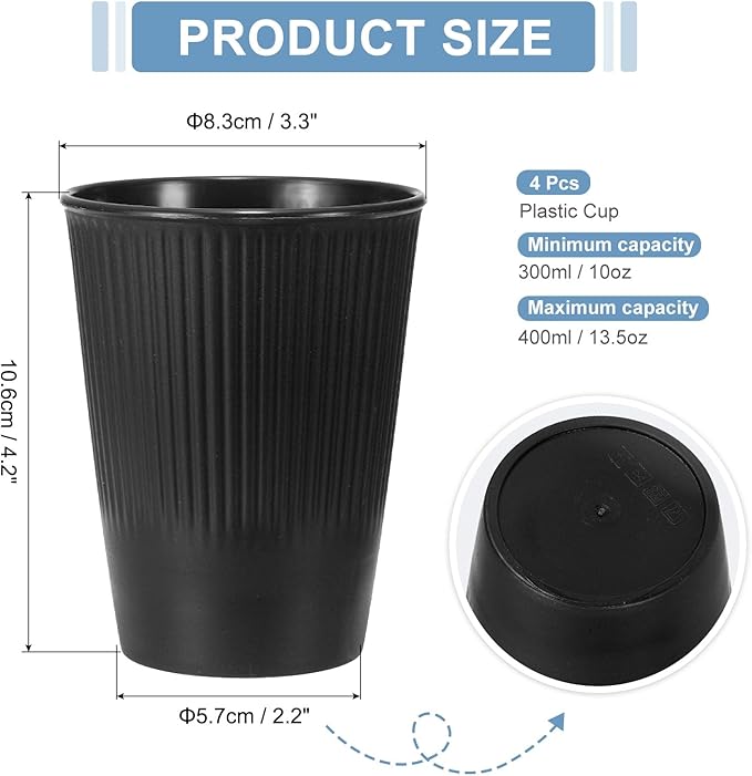 uxcell 4 Pcs Simple Toothbrush Cup, 3.3 x 3.3 x 4.2 Dishwasher Safe Bathroom Tumbler Reusable Plastic Cup Set for Storing Toothpaste Combs, Black
