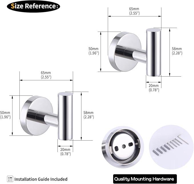 GERZWY Bath Towel Hook SUS 304 Stainless Steel Coat/Robe Clothes Hook for Bath Kitchen Modern Hotel Style Wall Mounted 2 Pack Polished Chrome AG-1107B-JG