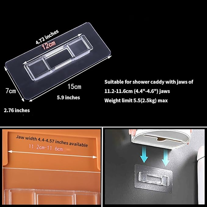6 PCS Rectangular Shower Caddy Adhesive Replacement for Kitchen Bathroom Transparent Self-Adhesive Hooks Stickers for No Drilling Storage Shelf, Wall Mounted Corner Shelves, Set 6