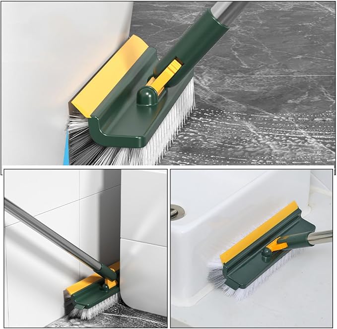 PRETYZOOM Floor Scrub Brush with Long Handle, Stiff Bristle Bathroom Floor Scrubber Brush for Shower Cleaning and Grout Scrubbing, Multi-Functional Green Household Cleaning Tool