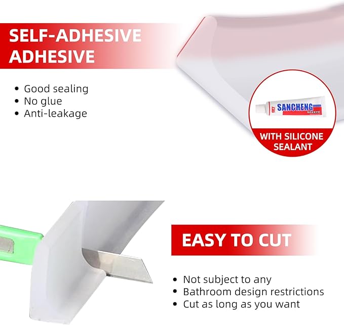 Shower Threshold Water Dam, 78" Transparent Flexible Silicone Water Barrier Seal Strip, Self Adhesive Splash Guard for Sink, Bathroom,Shower Door