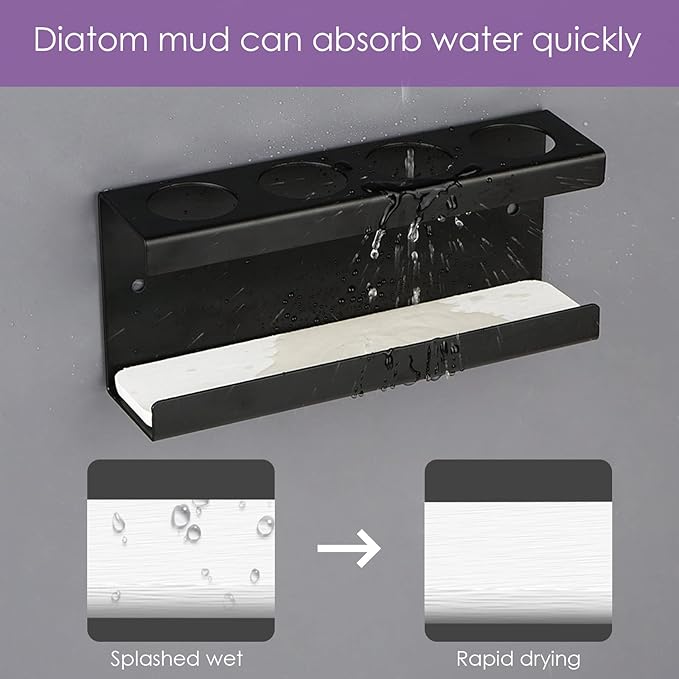 Wall Mounted Electric Toothbrush Holder, 4 Slots Stand with Diatomite Dish, Storage Rack Compatible with AquaSonic Black Series, Kingheroes Sonic, Oral-B (Black)