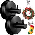 Suction Cup Hooks for Door Wreaths on Glass Suction Cup Hooks for Shower,2025 No Drill Hook Hanging Towels for Window Door Bathroom Mirrors Christmas,Wreath Hanger Holder for Daily Use (Black-2pc)