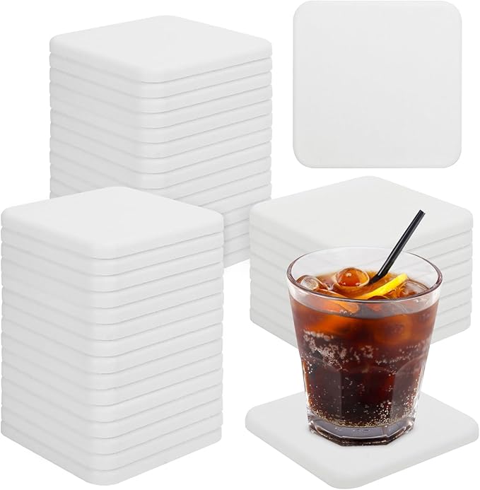 40 Pack 4" Square Diatomaceous Earth Coaster, Versatile Water Absorbent Diatomite Coaster, Premium Water Absorbing Bath Stone Mat for Modern Home