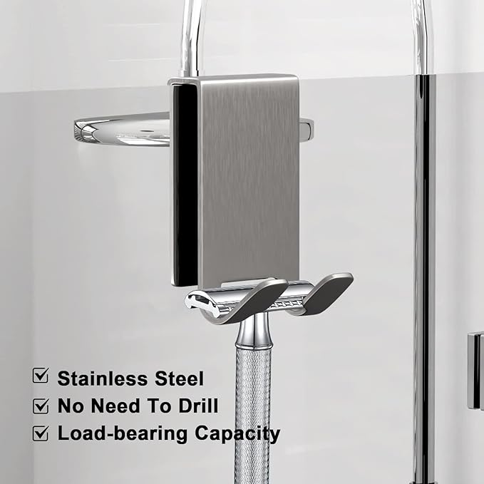 Shower Door Hook, Double-Sided Hook for Frameless Shower Doors (3.14 Inch), Heavy-Duty Stainless Steel Hook for Bathrobes and Towels, No Drilling or Adhesive Required, 2-Pack, Silver