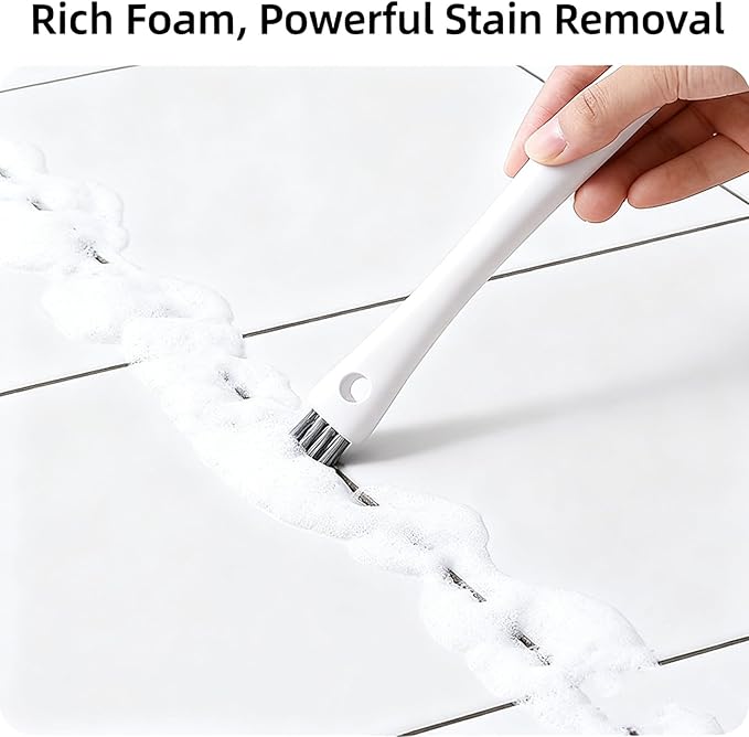 Multifunctional Gap Cleaning Brush – Stiff Bristle Grout Scrub Tool for Kitchen Tile Floors, Bathroom Crevices & Window Tracks, White