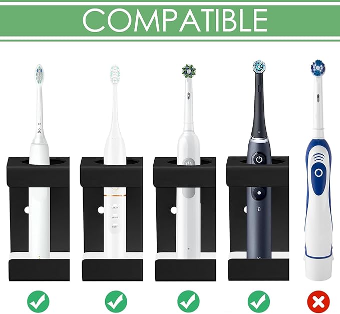Wall Mounted Electric Toothbrush Holder, 4 Slots Stand with Diatomite Dish, Storage Rack Compatible with AquaSonic Black Series, Kingheroes Sonic, Oral-B (Black)