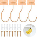 Banana Hanger Hook – Space Saving Banana Holder Hanger to Keep Bananas Fresh, Self Adhesive and Screw Banana Hook 4Pack Rose Gold