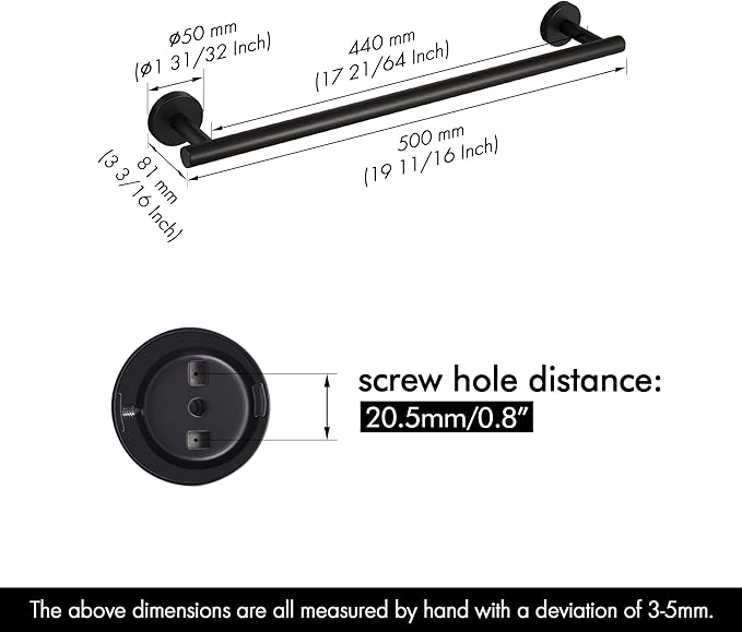 KES 17.3-Inch Towel Bar for Bathroom, Hand Towel Holder, Bathroom Towel Rack Wall Mount SUS304 Stainless Steel Matte Black, Total Length 19.7 Inch, A2000S50B-BK