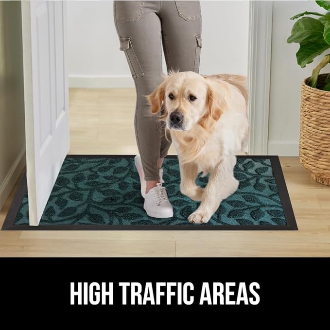 GORILLA GRIP 100% Waterproof All-Season WeatherMax Doormat 35x23, US Designed Natural Rubber, Stain and Fade Resistant, Low Profile Indoor Outdoor Door Mats, Easy Clean Patio Mat, Moss Vine Leaves