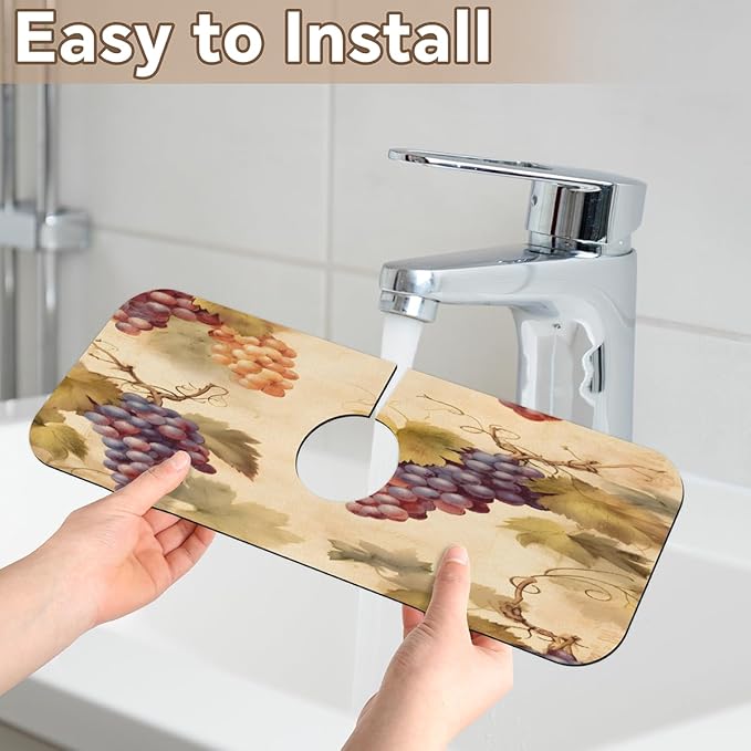 Vintage Grape Kitchen Faucet Mat Splash Guard, 15.4”x5.7” Absorbent Quick Drying Sink Mat for Countertop Protection, Draining Mat Sink Protectors For Kitchen Bathroom, 2 Pack