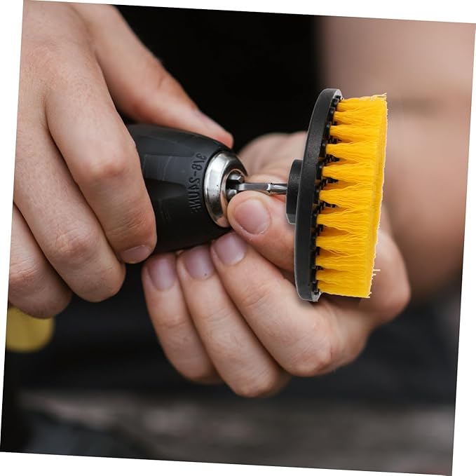 Electric Drill Brush Attachment Set 5-inch Hollow Round Brush Heads Yellow Replacement for Kitchen Floor Bathroom Heavy-Duty Scrubbing Household Cleaning Tools