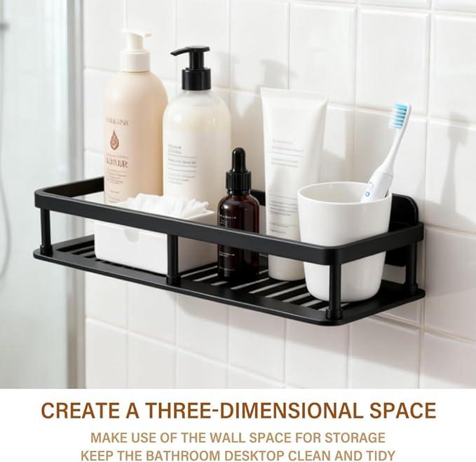 2pc Wall Mounted Floating Shelf, Detachable Storage Rack,No Drill Shelves for Wall,Floating Shelves Damage-Free Expand Walls Space for Living Room Kitchen Bathroom (2, Black)