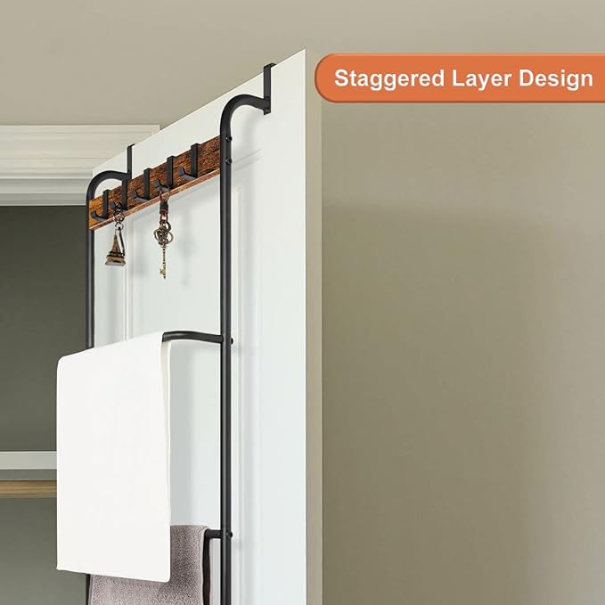 Over The Door Towel Rack Door Rack Hanger Organizer Bathroom Door Rack for Towels Over The Door Hooks with Shelves Behind Door Towel Holder for Livingroom, Back of Door 4 Tier Towel Bar