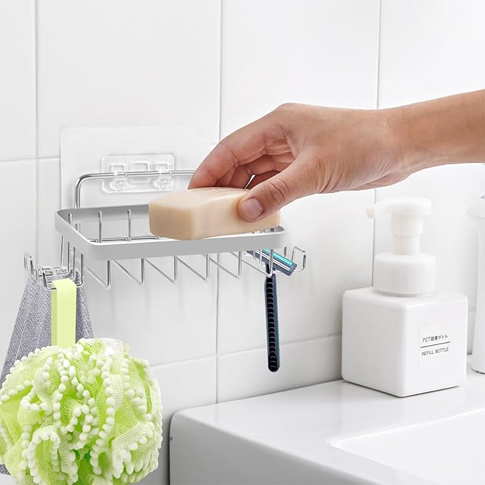Soap Dish Holder, No Drilling, 304 Rustproof Stainless Steel, Wall Mounted Soap Holder Soap Tray Bar Soap Sponge Holder for Bathroom & Kitchen
