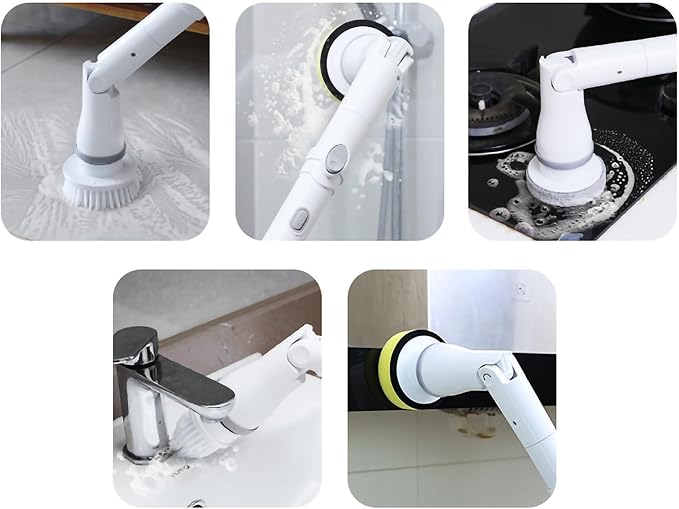 FixtureDisplays® 30-49" Adjustable Electric Spin Scrubber, Cordless Cleaning Brush with Extendable Arm 6 Replaceable Cleaning Heads, Power Shower Scrubber for Bathroom, Tub, Tile, Floor 15757