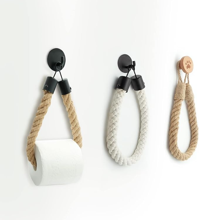 WONQEXZ Nautical Cotton Rope Toilet Paper Holder - Self Adhesive Wall Mount - No Drill Required