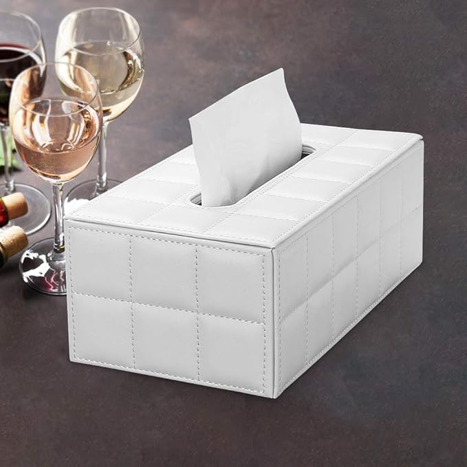 KINGFOM Rectangular Tissue Box Cover, Imitation Suede PU Leather Tissue Box Holder, Facial Napkin Paper Dispenser for Home Office Car Automotive Decoration with Magnetic Bottom(Soft White)