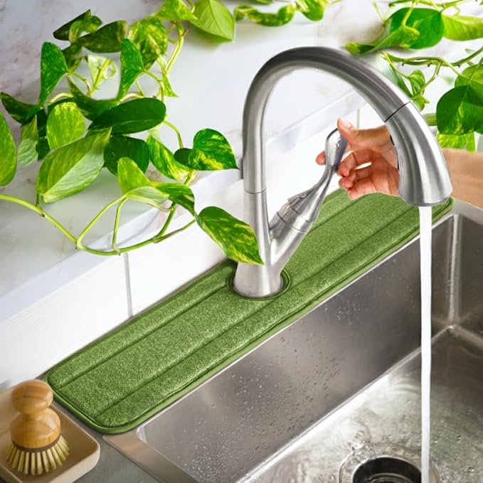 The Original Ternal Sinkmat Drip Catcher & Splash Guard, Faucet Mat for Sinks – Absorbent Microfiber, Machine Washable Counter Protector & Drying Mat for Kitchen, Bathroom or RV [Moss Green, XL]