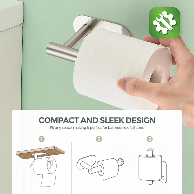2 Pack Adhesive Toilet Roll Holder Stand - Brushed Nickel SUS304 Stainless Steel, Rustproof Toilet Paper Holder No Drilling Tissue Holder for Kitchen Bathroom Wall Mount Bathroom Tissue Holder
