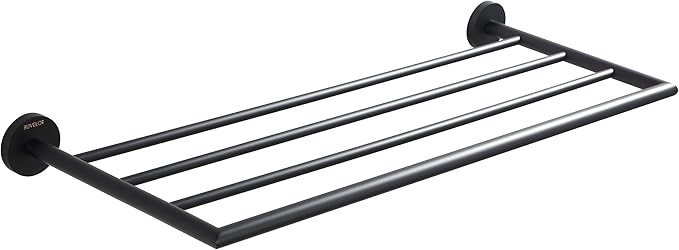 Towel Racks for Bathroom, Black Towel Shelf, Wall Mounted and Modern Hotel Style with Towel Bar 25.75 Inch, Single Towel Rack, Matte Black, 077090-MB Leo Series