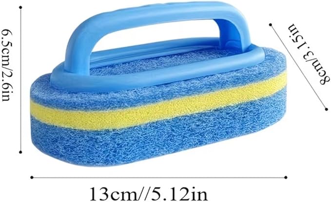 Tile and Grout Cleaning Brush with Handle, Blue and Yellow, Multi-Layer Sponge Scrubber, 5.12 x 2.61 Inches
