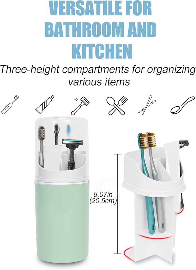 Tall Electric Toothbrush Holder with Cover, 10.6" Dust Proof Bathroom Caddy Fits Adults Electric Toothbrushes, Toothpaste, Wall Mount or Countertop Organizer with Removable Dividers, 4 Slots (Green)
