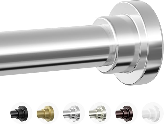 Shower Curtain Rod, 1" Diameter Heavy Duty Tension Shower Rod, Non Slip Adjustable 28-46 inch No Drilling Shower Curtain Rods Spring Tension For Bathroom, Shower Stall, No Rust, Silver