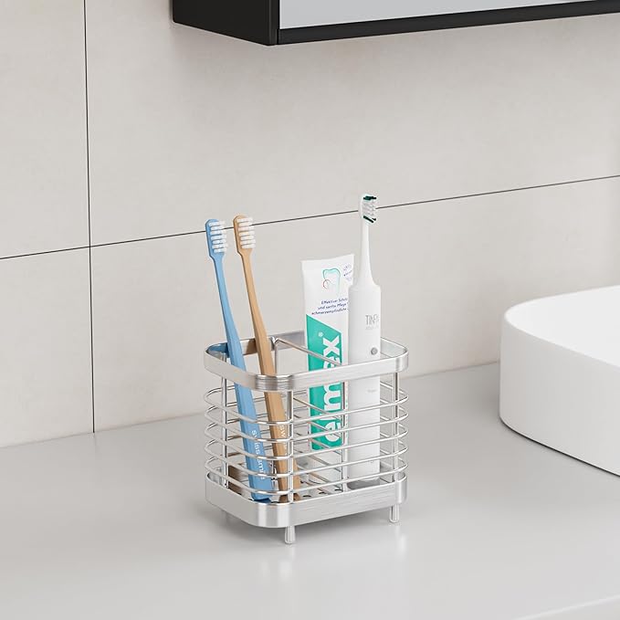 Shower Toothbrush Holders Wall Mounted for Bathrooms, Silver Stainless Steel Bathroom Tooth Brush Holder Storage Organizer for Shower, Electric Toothpaste Caddy Stand, House Essentials for New Home