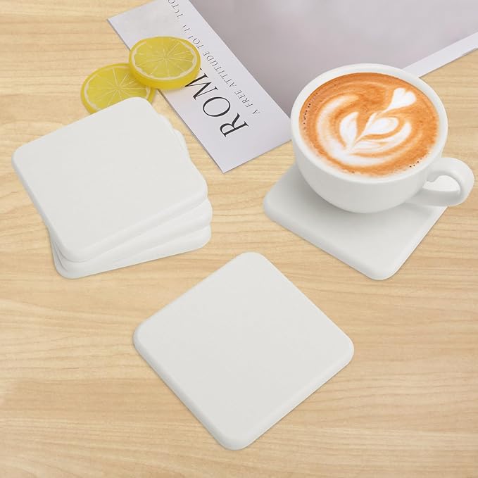 40 Pack 4" Square Diatomaceous Earth Coaster, Versatile Water Absorbent Diatomite Coaster, Premium Water Absorbing Bath Stone Mat for Modern Home