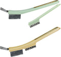 Multifunctional Cleaning Brush with Nylon & Wire Brush and Cleaning Spatula, Long Handle Brushes for Bathroom, Kitchen, Grout, and Tile Deep Cleaning, 2 Pack (Green+Yellow)