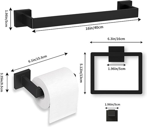 10-Pieces Matte Black Bathroom Accessories Set, 16 Inch Bath Towel Bar Set, SUS 304 Stainless Steel Bathroom Hardware Set, Towel Racks for Bathroom Wall Mounted