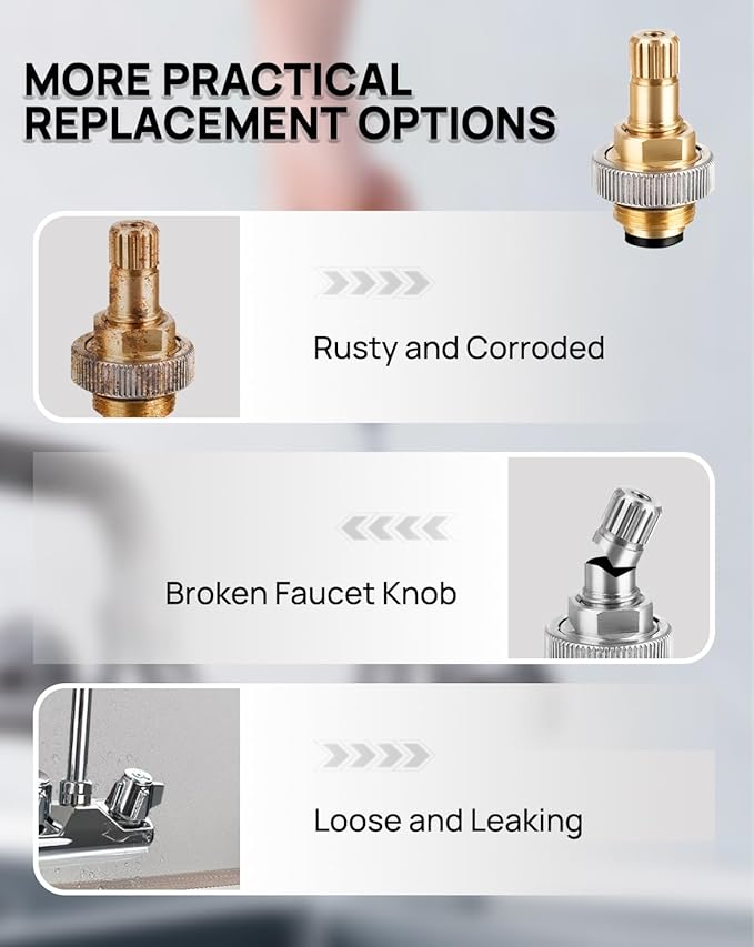 4" Brass Faucet Handle Cartridge Replacement Stem Assembly Faucet Valves Cold Knob Handle Kit with Stem for Kitchen & Bathroom Knob Handles