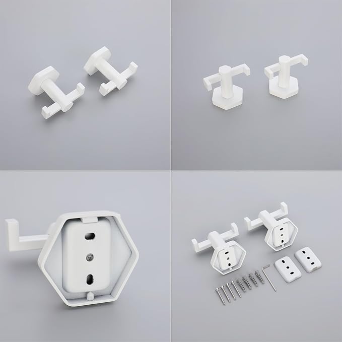 GERZWY White Bathroom Hooks, Double Towel Robe/Coat Clothes Hook Stainless Steel Hanger Wall Hooks Heavy Duty for Bath Wall Mounted 2 Pack