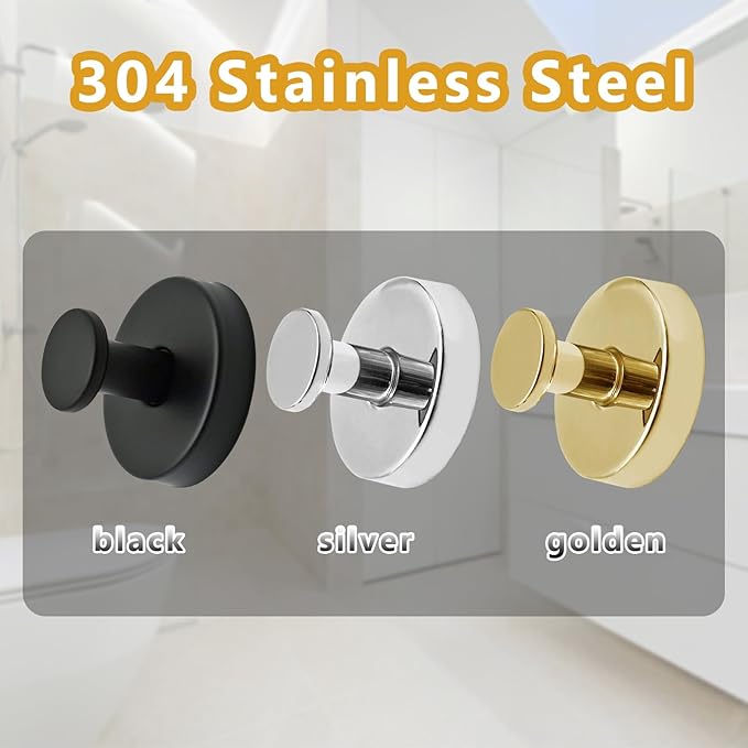 2 PCS Suction Cup Hooks for Bathroom, Stainless Steel Suction Hooks Mounting on Shower Glass Doors, Tile, Mirrors (Black)
