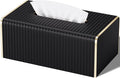 Tissue Box Cover,Black Rectangle PU Leather Tissue Holder with Gold-Tone Edging Accents,Tissue Box Cover for Bathroom Toilet Bedroom Living Room Table Desk Office,Countertop