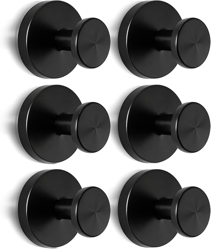 2026 Upgraded Suction Cup Hooks with Strong Grip | No Drill Hangers for Glass Shower Door, Mirror & Tiles | Heavy Duty 10 lbs Hold for Bathroom, Kitchen & Wall | 6 Pack, Black