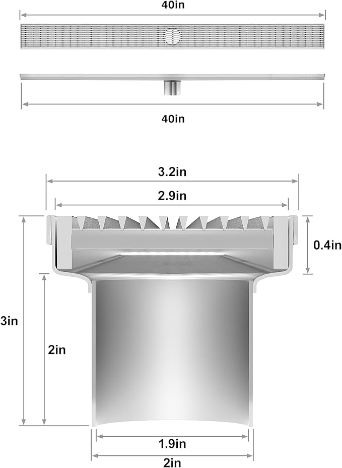 304 Stainless Steel Shower Drain, Removable Grate & Hair Catcher Bathroom Floor Drain with Waterproof Design for Tile Floor, CUPC Compliant (Brushed Finish, 40 Inch)