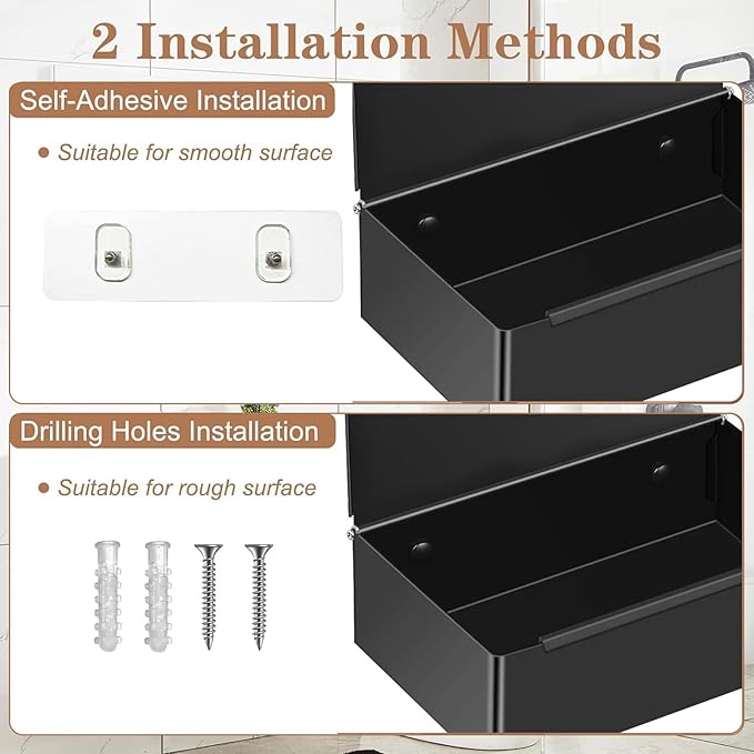 Toilet Paper Holder with Shelf - SUS304 Stainless Steel Toilet Paper Storage with Wipes Dispenser & Toilet Paper Roll Holder Wall Mount for Bathroom Storage, No Drill to Install - Matte Black