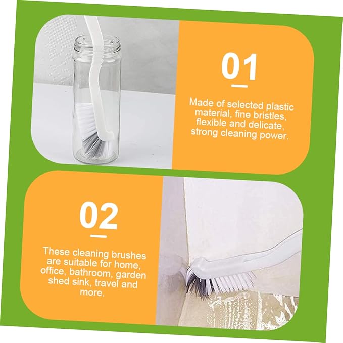 PartyKindom 4pcs Double Head Dish Washing Brush with Hard Bristles Curved Handle Tile Line and Grout Cleaner for Kitchen Sink and Bottle Deep Cleaning Space Saving Hanging Design