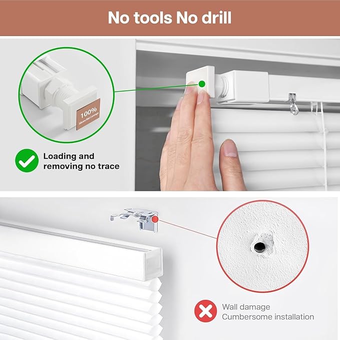 LazBlinds No Tools No Drill Cordless 1" Vinyl Mini Blinds, 100% Privacy S-Curve Blinds for Indoor Windows, Room Darkening Horizontal Window Blinds and Shades for Home, 26 1/2" W x 48" H, White