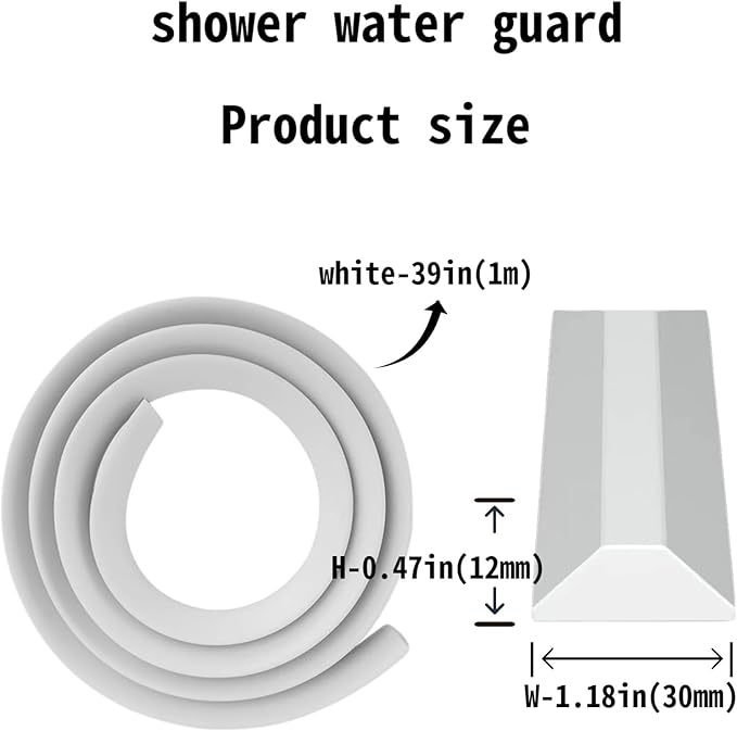 39in-Shower Threshold Water Dam,Shower Water Guard,Flexible Waterproof Splash,Self-Adhesive-Easy Install,for Use in Thresholds of Bathrooms and Kitchens Countertop Bedrooms(White)