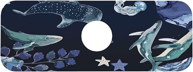 Whale Ocean Starfish 15" X 5.5" Kitchen Sink Splash Guard, Faucet Guard Draining Mat, Faucet Suction Pad For Kitchen Bathroom