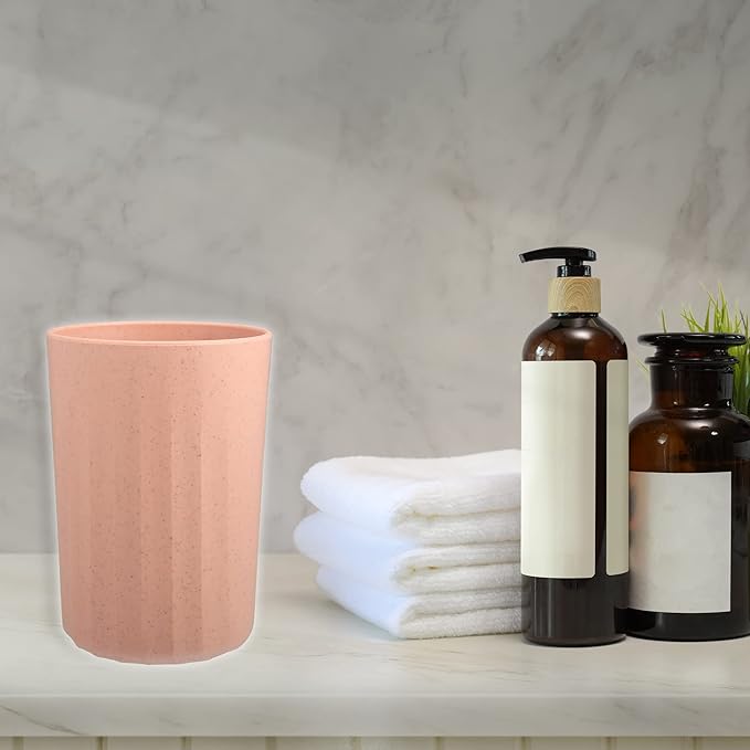 VOCOSTE 1Pc Bathroom Tumbler with Smooth Lines, Wheat Straw Cup, for Bathroom for Toothpaste Pink 4.09''x2.80''