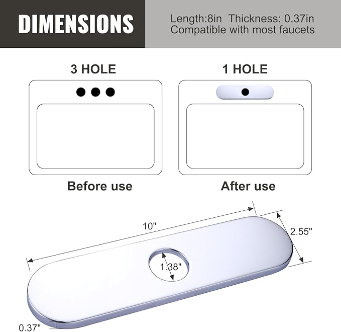 10" Sink Faucet Hole Cover Deck Plate (Arc Edge) for Kitchen & Bathroom Vanity Sink, Faucet Chrome Escutcheon Plate Stainless Steel Outside Faucet Cover Cap for 1 or 3 Hole Mixer Tap