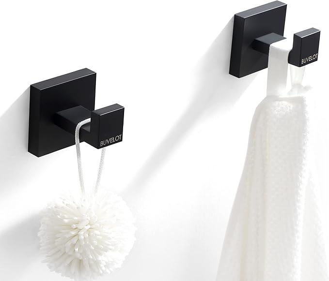 BUVLEOT Bathroom Towel Robe Hook, Wall Mounted, Matte Black,Single,071010-MB Les Series